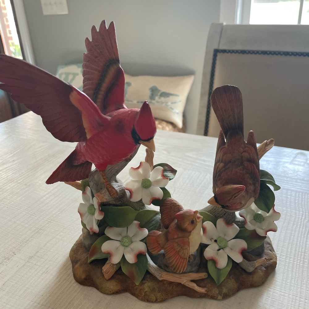 Cardinal Bird Figurine with Flowers